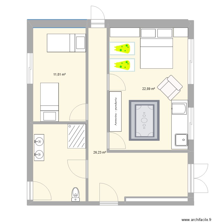 extension Audren. Plan de 3 pièces et 61 m2