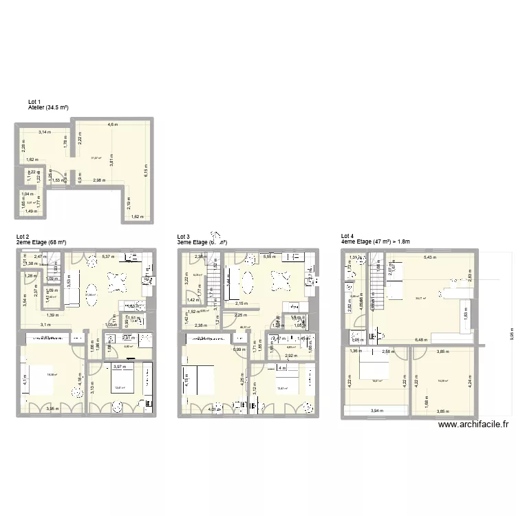 App de la gare 3eme T2 05 2026. Plan de 18  et 258 m²