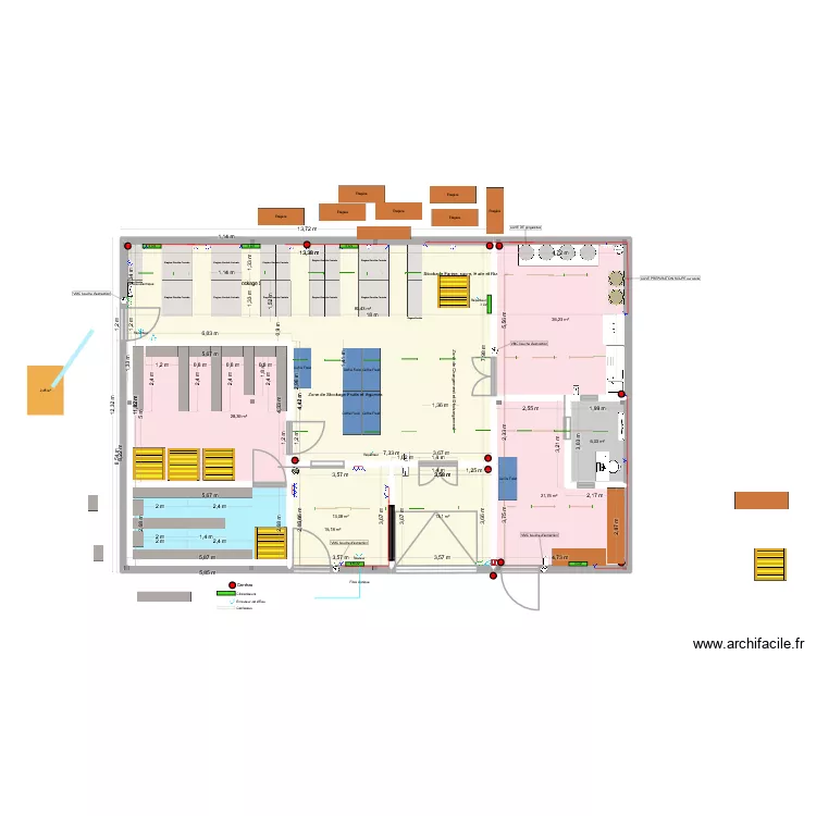 Hangar Cotations. Plan de 8  et 204 m²