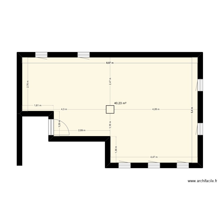 DELAERE RDC - Existant. Plan de 1 pièce et 40 m2