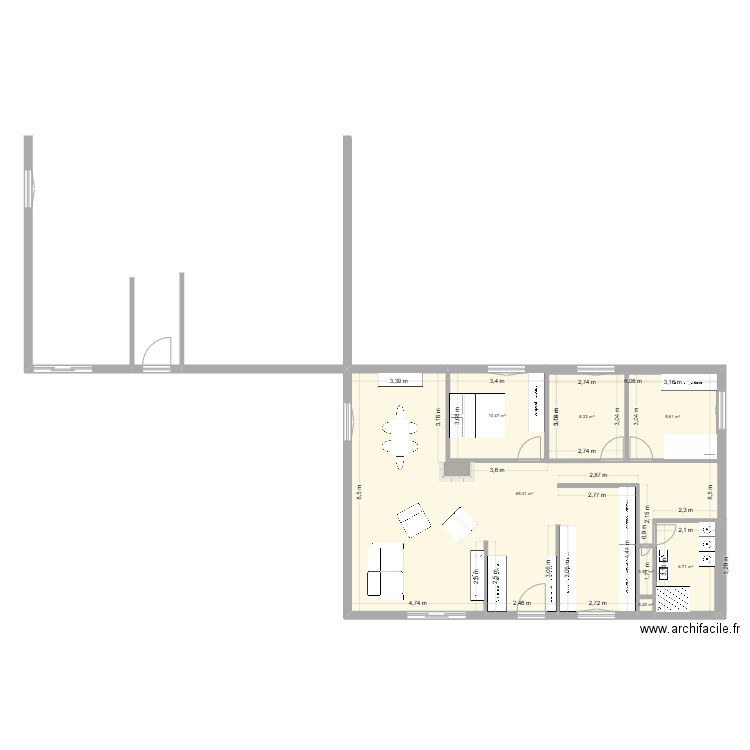 Réno. Plan de 7 pièces et 126 m2