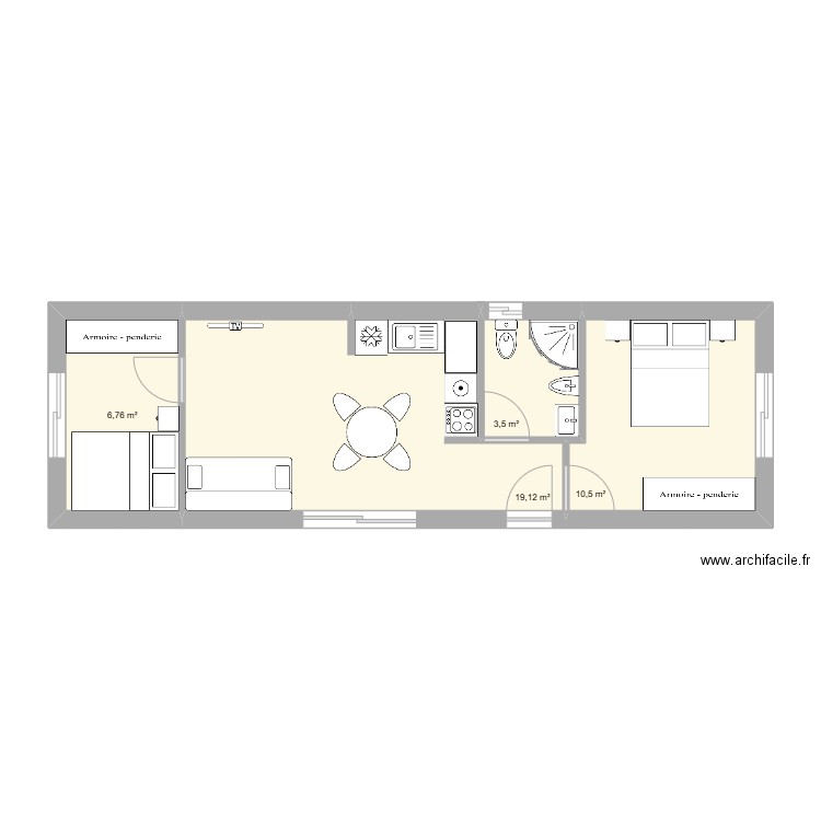 99,68 m2. Plan de 4 pièces et 40 m2