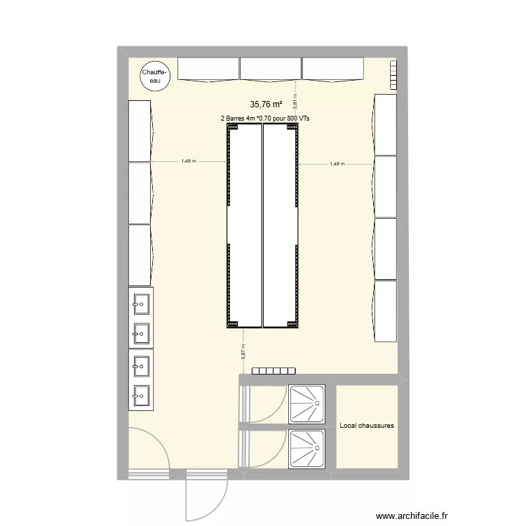 Vestiaires femmes Caulnes. Plan de 4  et 40 m²