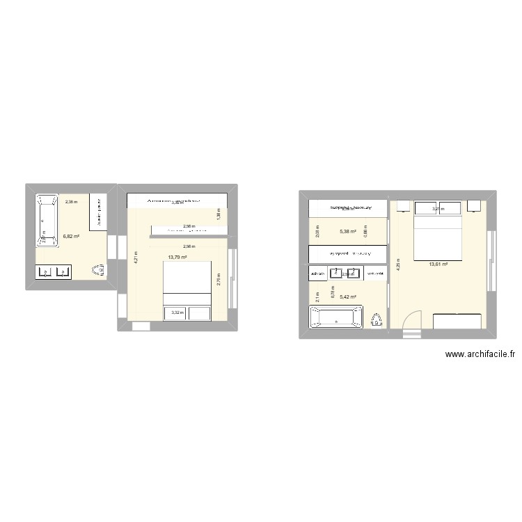 chambre extension V2. Plan de 5 pièces et 45 m2
