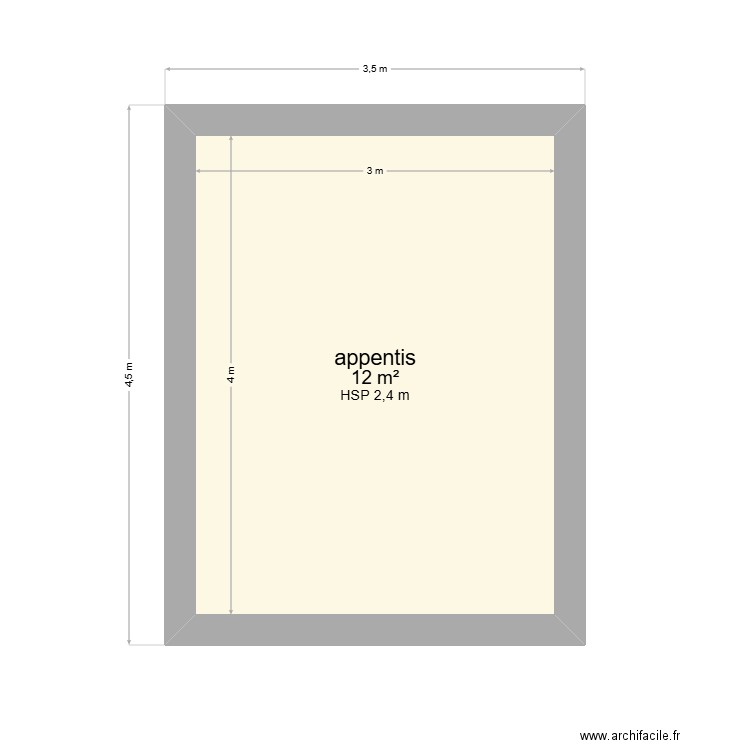 appentis. Plan de 1 pièce et 12 m2
