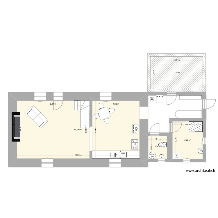 Plan aménagement. Plan de 4 pièces et 74 m2