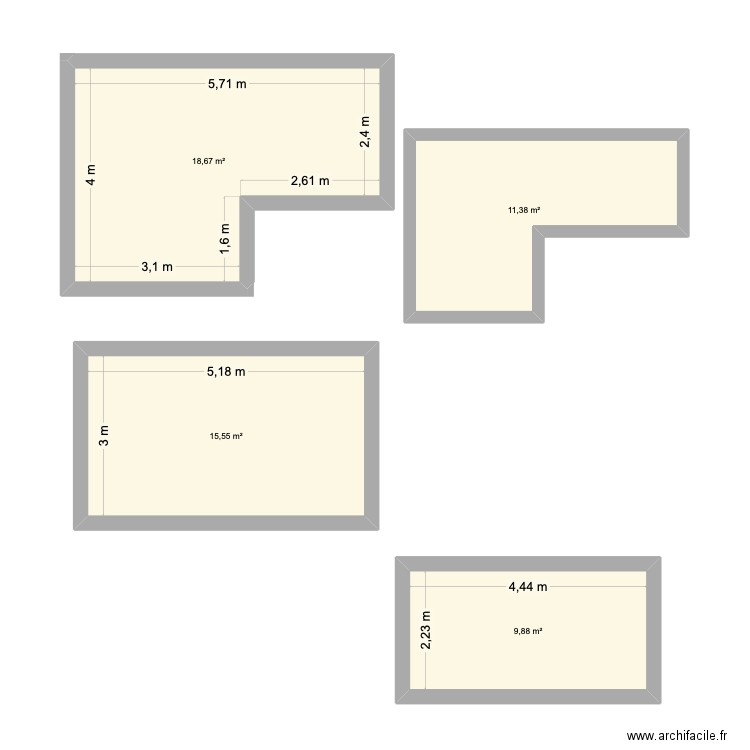 local. Plan de 4 pièces et 55 m2