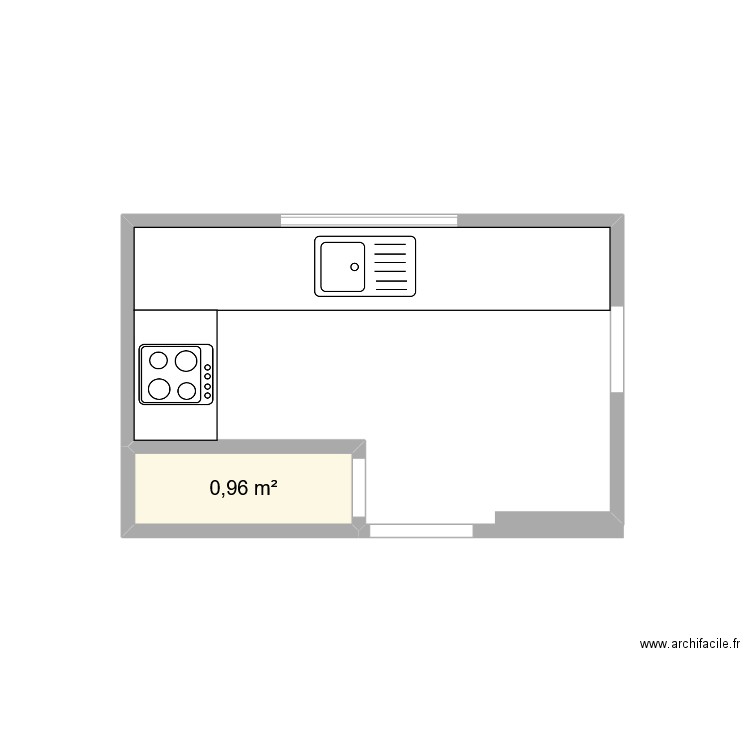 cuisine. Plan de 1 pièce et 1 m2