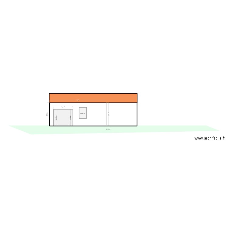coupe. Plan de 3 pièces et 21 m2