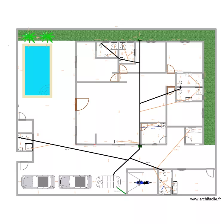 MAISON r&eacute;seau &eacute;vacuation. Plan de 16  et 646 m²