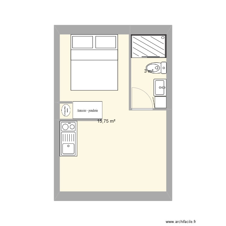 POD 1. Plan de 2 pièces et 19 m2