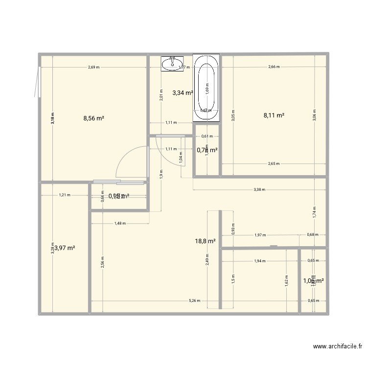Prayssac1. Plan de 8 pièces et 46 m2
