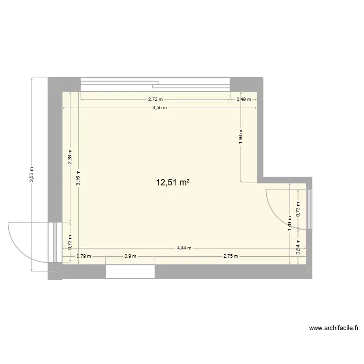 cuisine 2. Plan de 1 Pièce et 13 m²