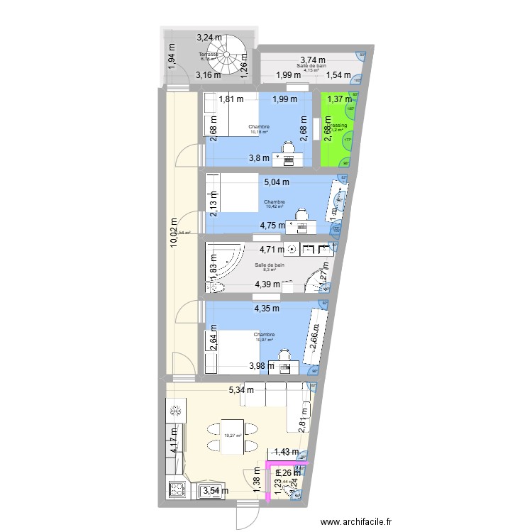 1er étage Adidogomé. Plan de 9 pièces et 86 m2