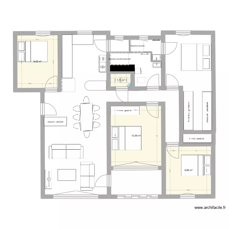 Appart. Plan de 4  et 34 m²
