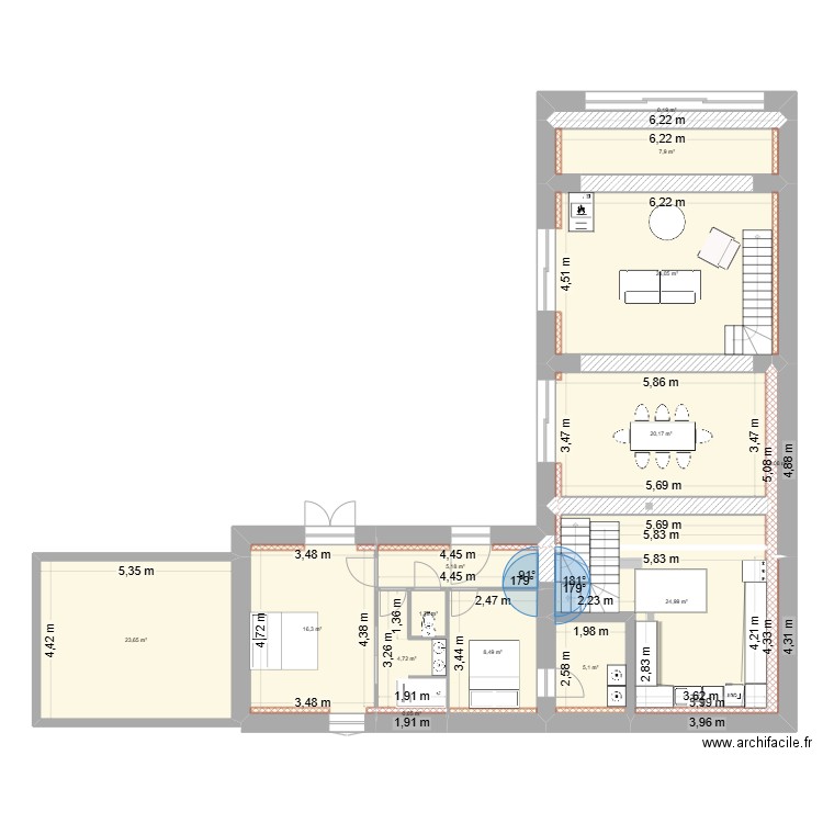 PLAN RDC De Boiry. Plan de 14 pièces et 146 m2