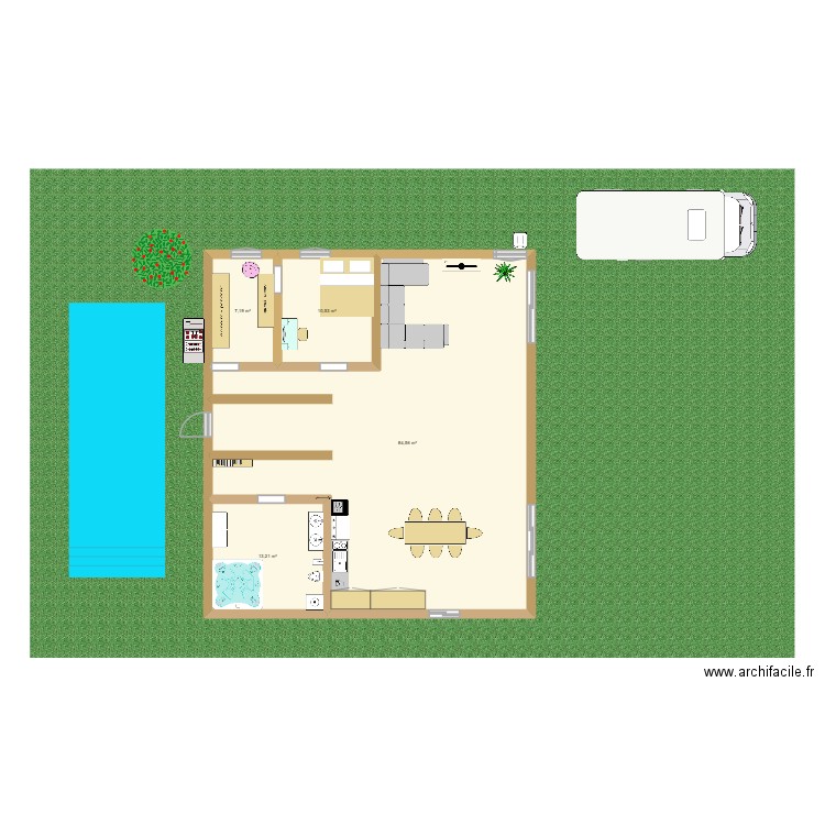 maison piscine. Plan de 4 pièces et 116 m2