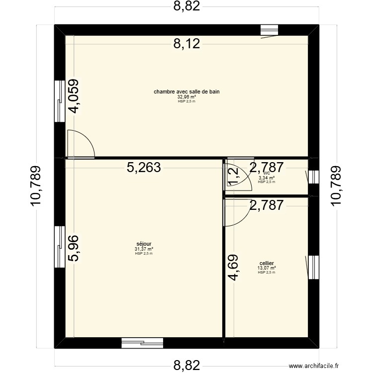 base piece. Plan de 4 pièces et 81 m2
