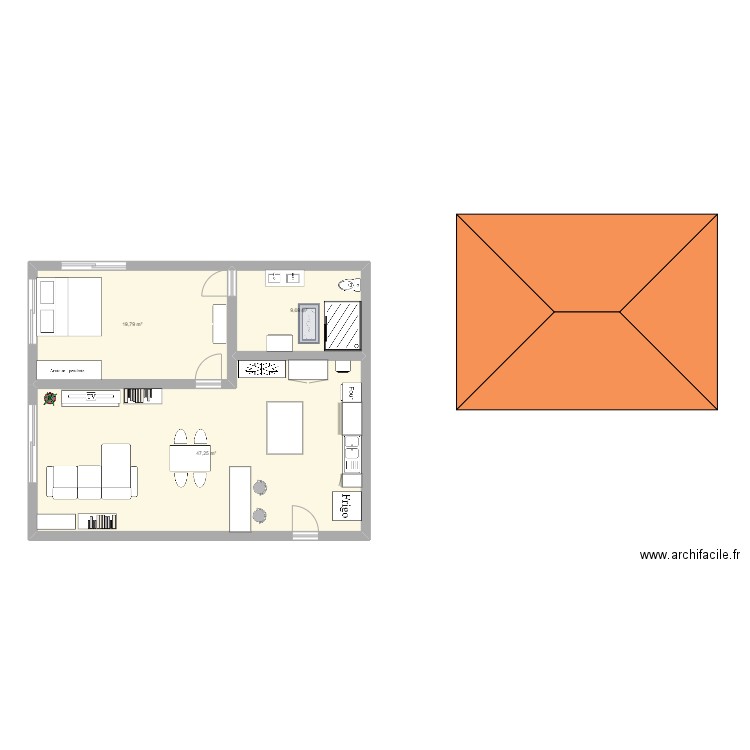 maison. Plan de 3 pièces et 77 m2