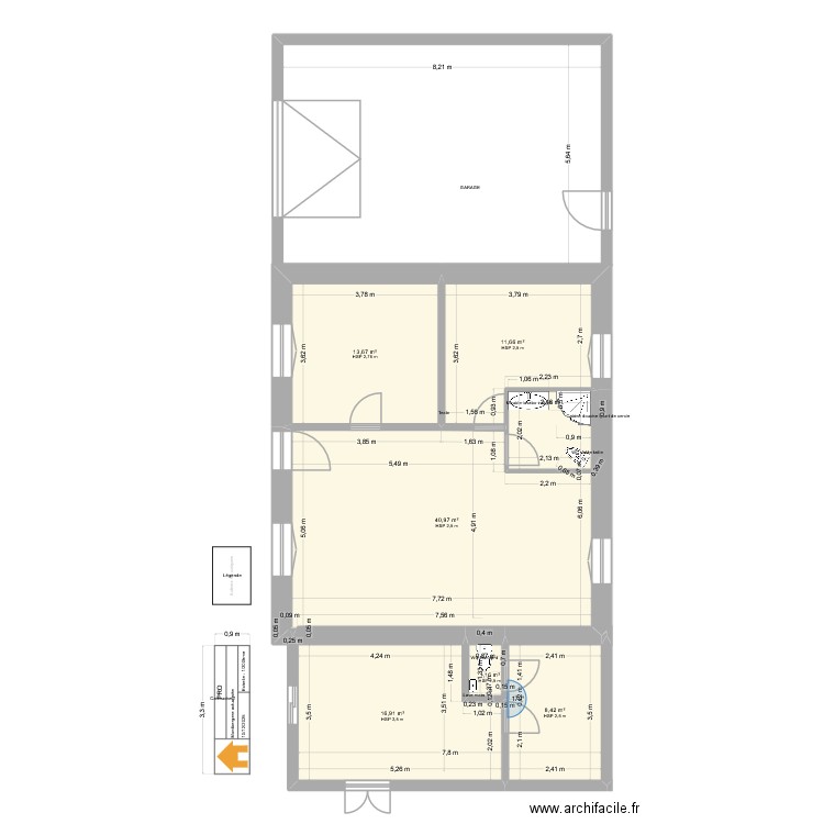 Montbergere actualisee. Plan de 6 pièces et 93 m2