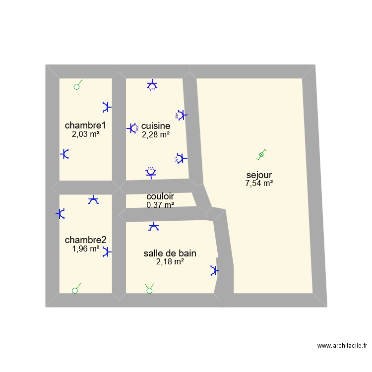 2b_75ar. Plan de 6 pièces et 17 m2