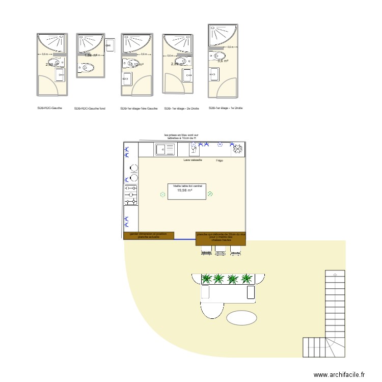 sénégal sdb. Plan de 6 pièces et 34 m2