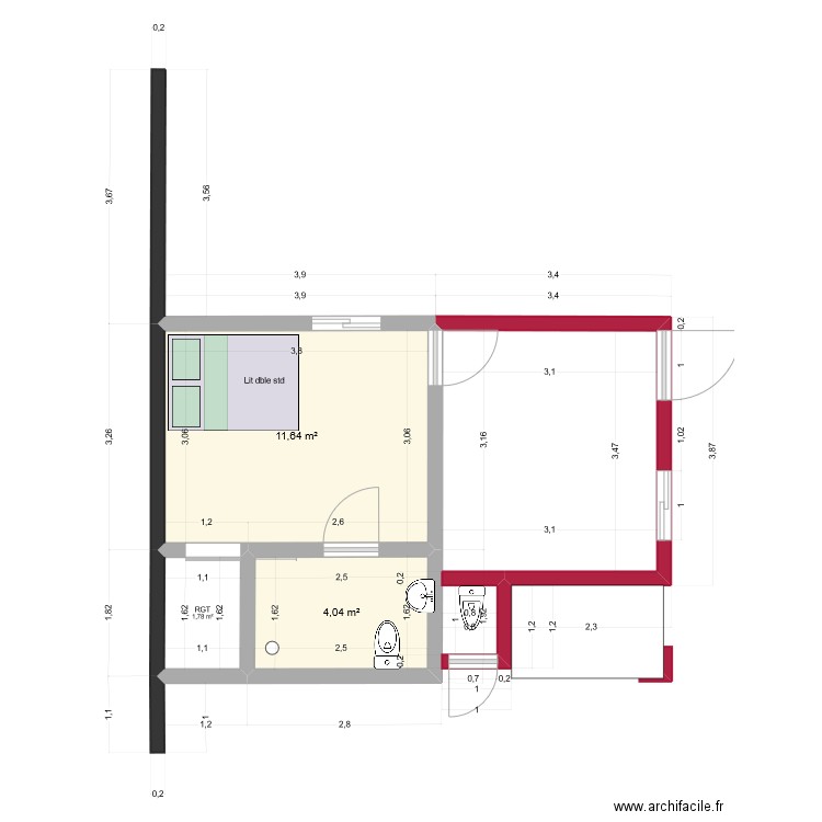 Tsevie II - Vue 2. Plan de 3 pièces et 17 m2