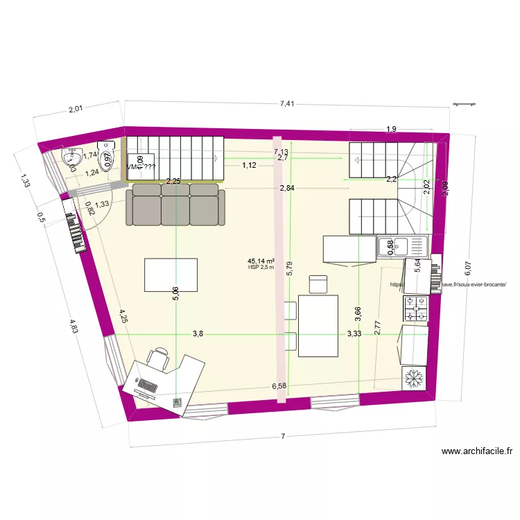 ET1_nouvelle. Plan de 1  et 45 m²