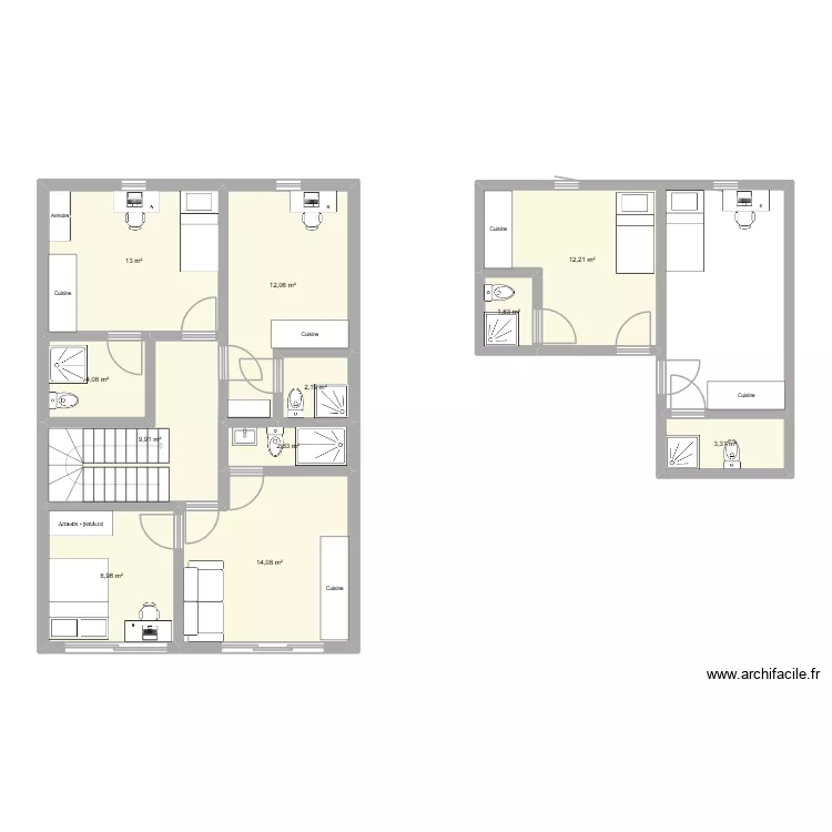 Fresnes House 1er etage. Plan de 11 et 84 m² Fresnes House 1er etage. Plan de 11 et 84 m²