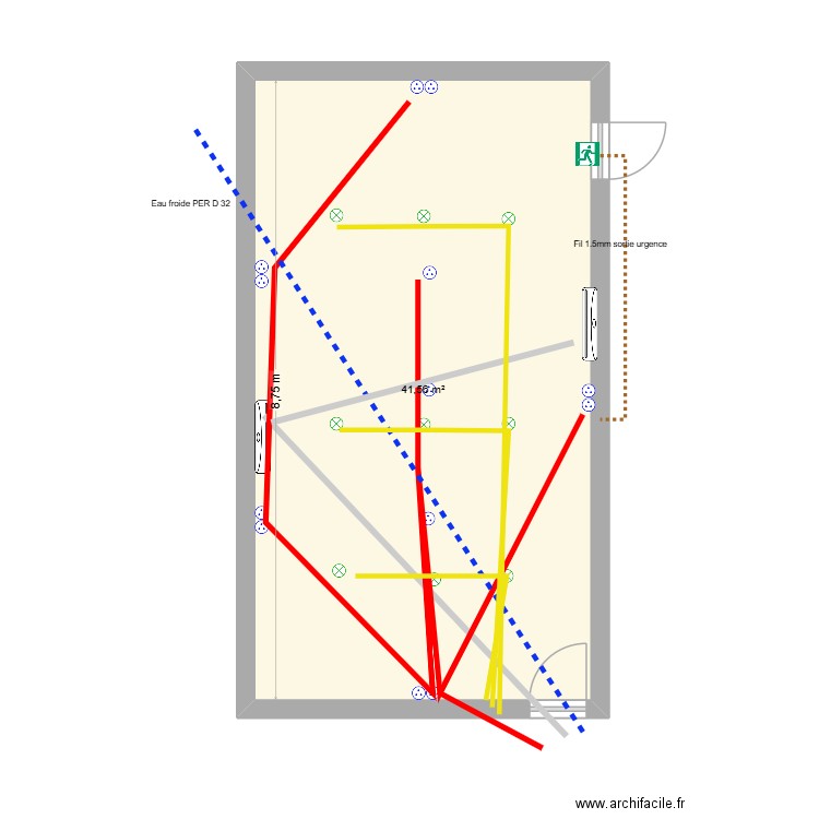 salle reunion. Plan de 1 pièce et 42 m2