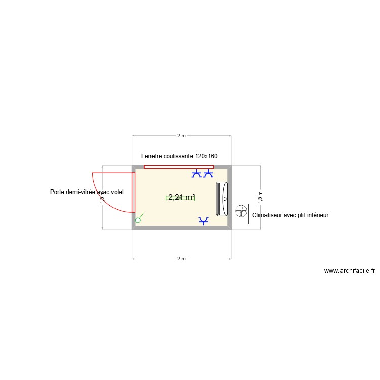 Veolia Fanny v2 guerite. Plan de 1 pièce et 2 m2