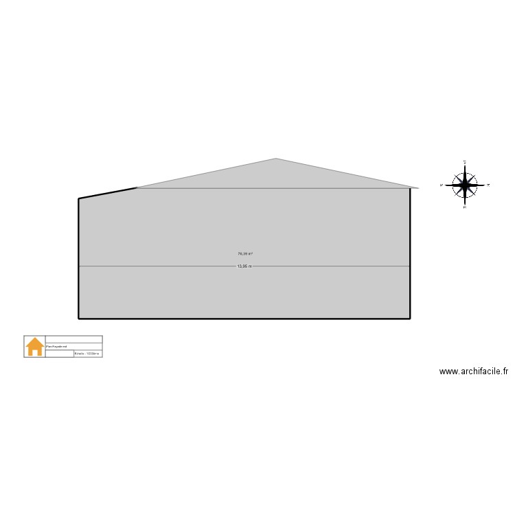 plan Façade ouest. Plan de 1 pièce et 76 m2