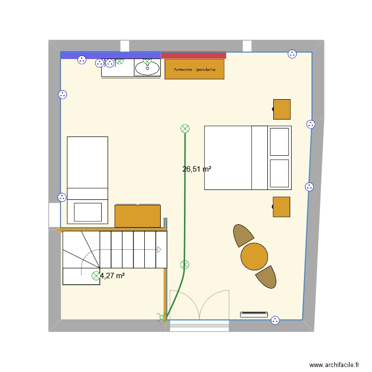 etage 2 bis. Plan de 2 pièces et 31 m2
