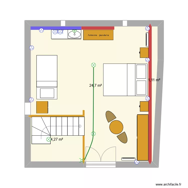 etage 2 bis. Plan de 3  et 30 m²
