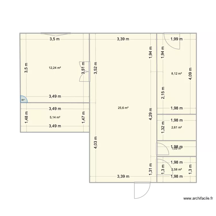 Essai. Plan de 7 pièces et 58 m²