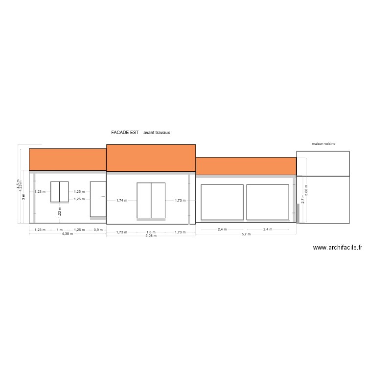 plan saint hilaire FACADE EST avant travaux. Plan de 0 pièce et 0 m2