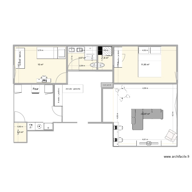 SANTE. Plan de 6 pièces et 48 m2