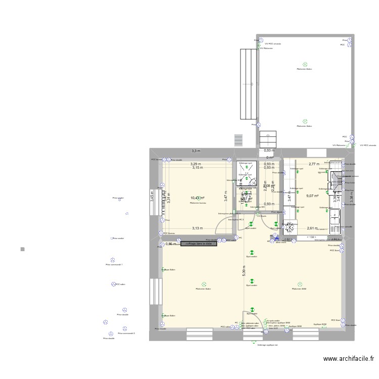 RDC V2. Plan de 7 pièces et 57 m2