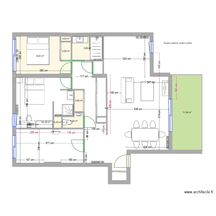 Appart Rossan T3_V1. Plan de 9 pièces et 52 m2