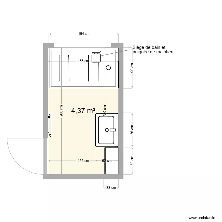 Salle d'eau RIVES Yvette. Plan de 