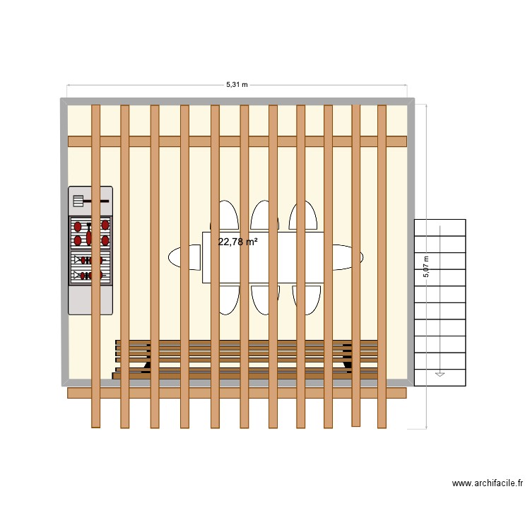 terrasse. Plan de 1 pièce et 23 m2