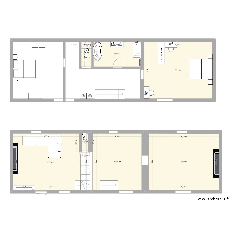 caves. Plan de 8 pièces et 127 m2