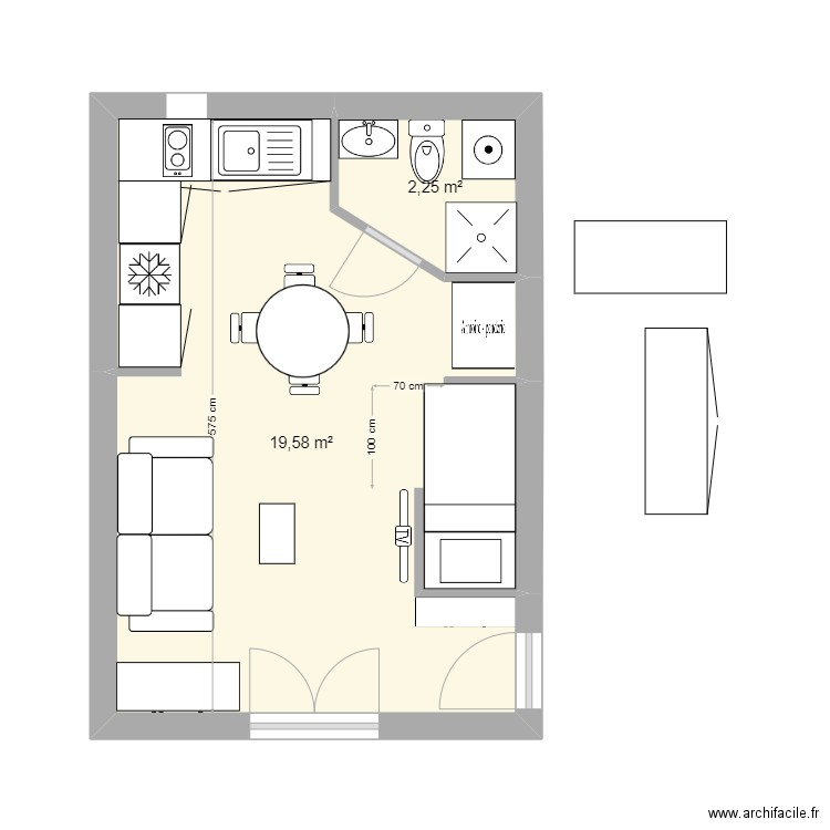 Studio 5 avec cotes. Plan de 0 pièce et 0 m2