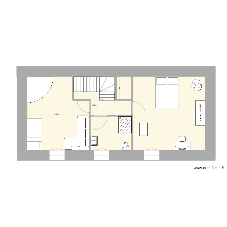 tranche 2_ etage_amménagements. Plan de 1 pièce et 47 m2