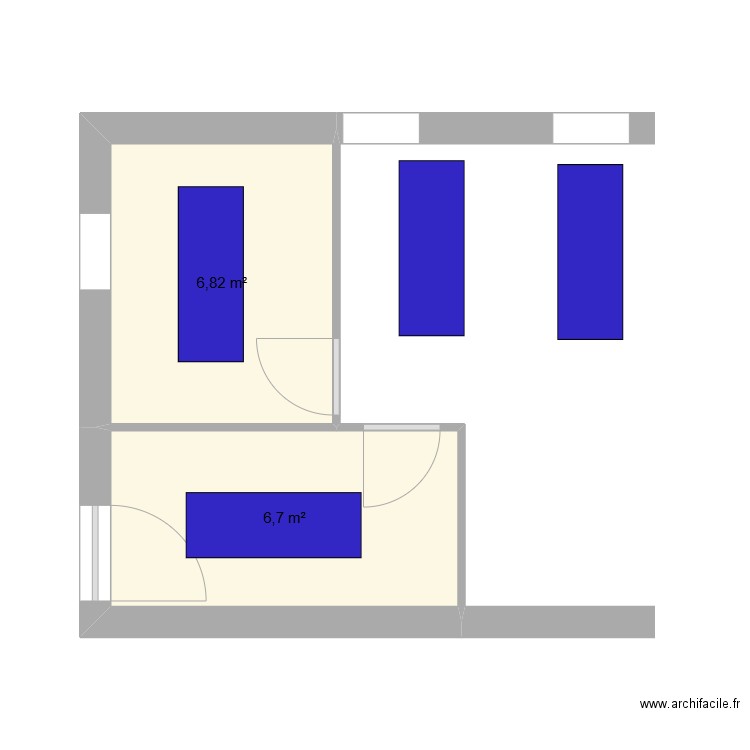 2 cabines. Plan de 2 pièces et 14 m2