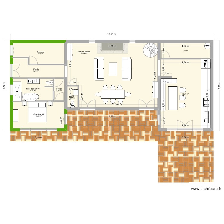 Mas Lespignan. Plan de 15 pièces et 220 m2