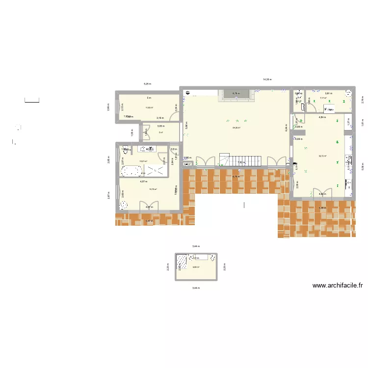 Mas Lespignan. Plan de 17  et 233 m²