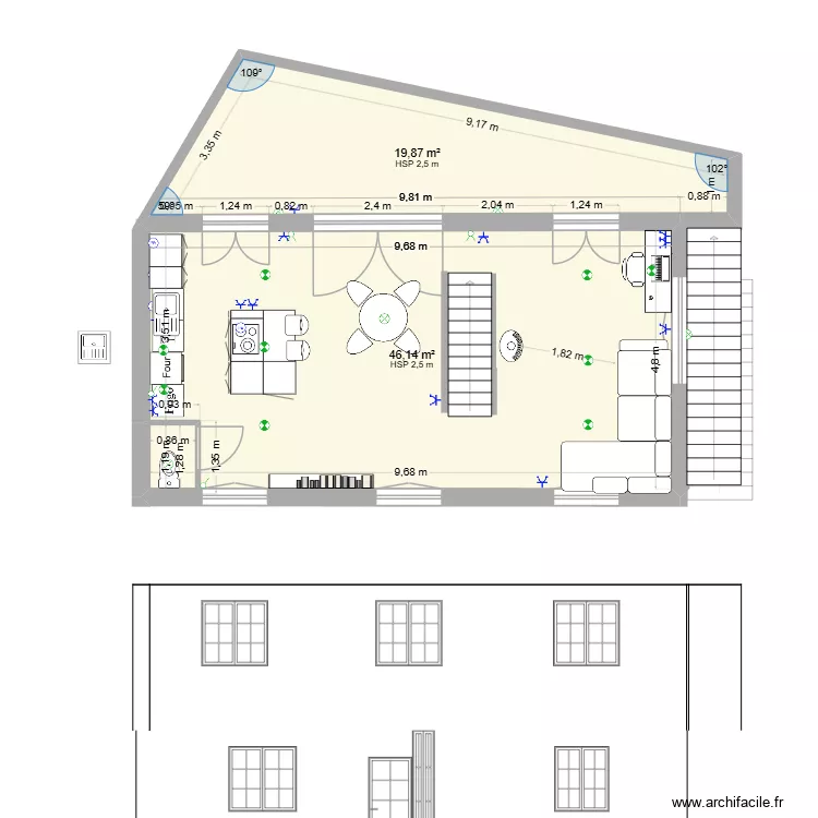 EYGLIERS - SANS EXTENSION cuisine. Plan de 7  et 109 m²