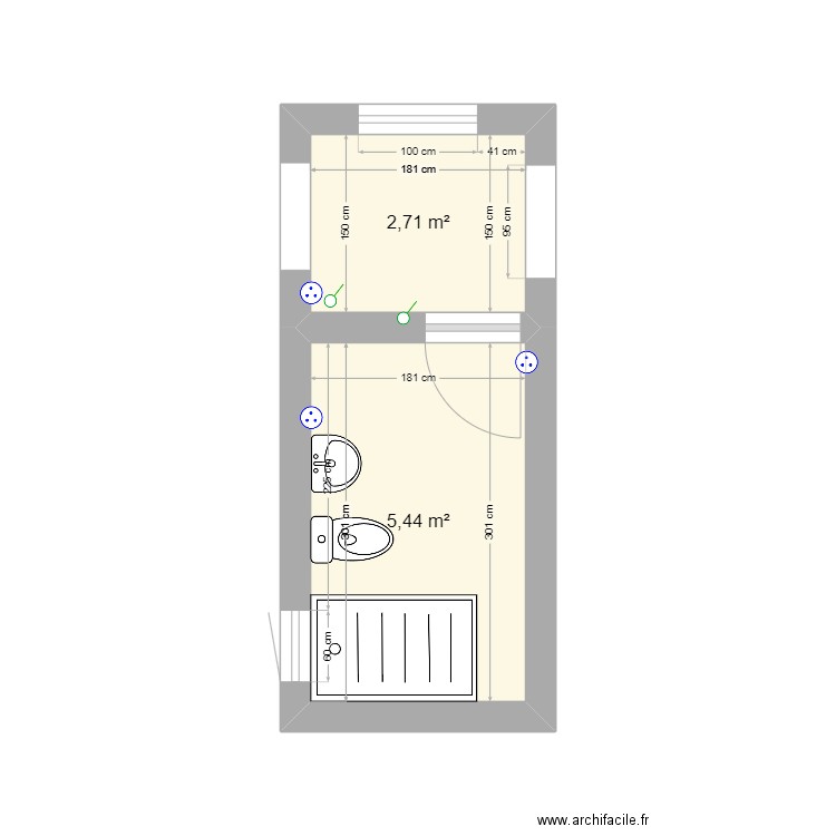 salle de bain. Plan de 2 pièces et 8 m2