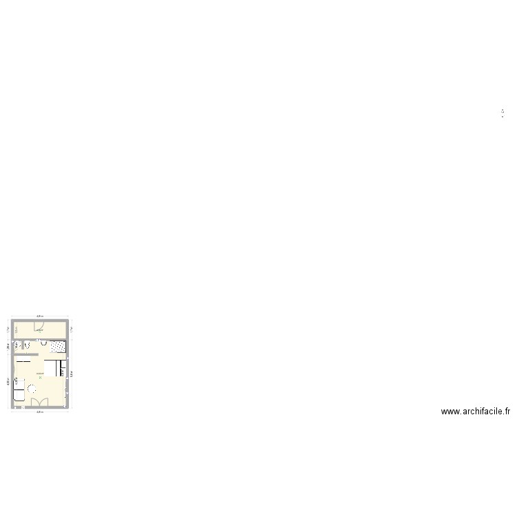 Extension. Plan de 2 pièces et 32 m2